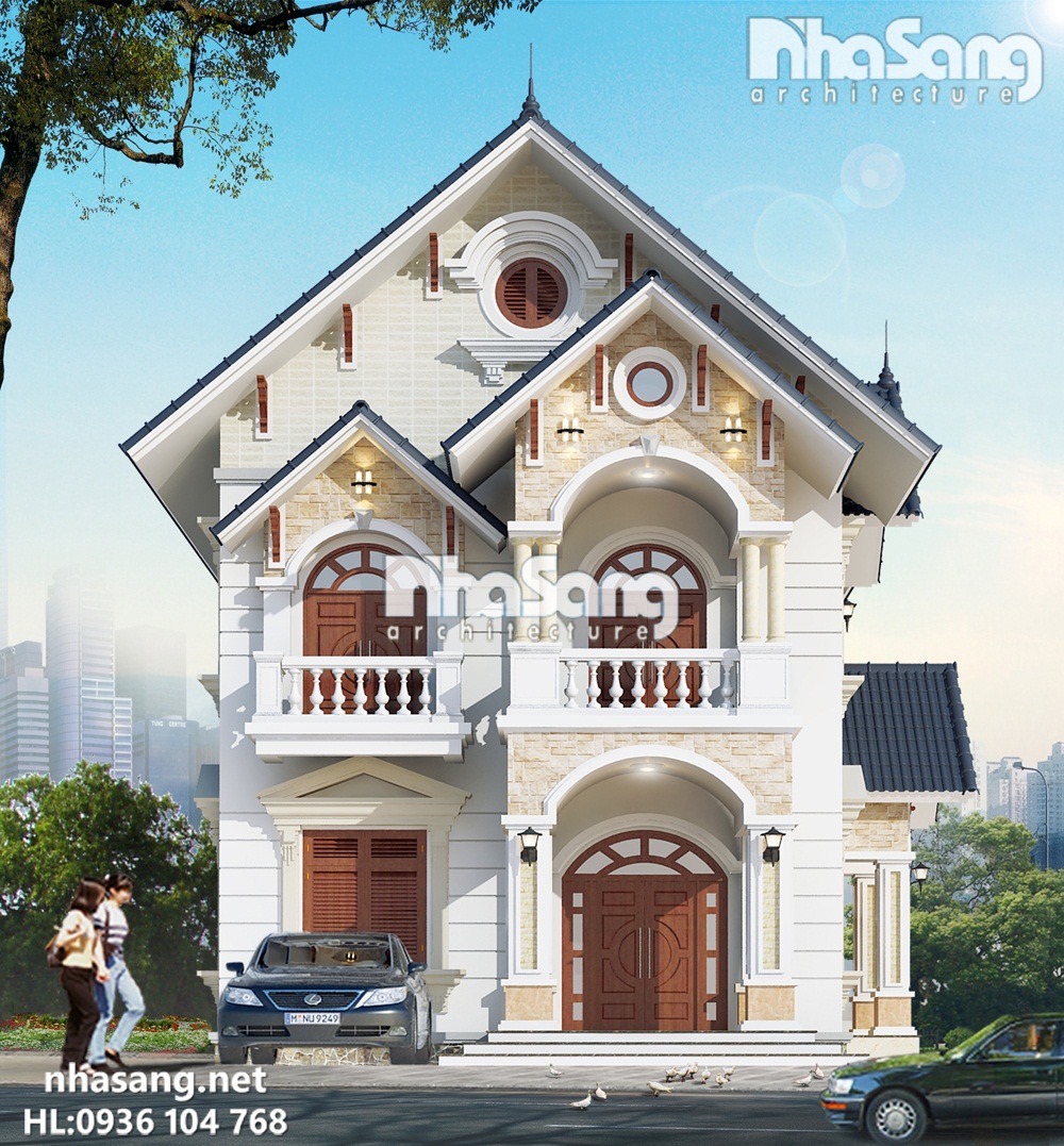 Mẫu nhà vườn đẹp 2 tầng kiến trúc Tân cổ điển